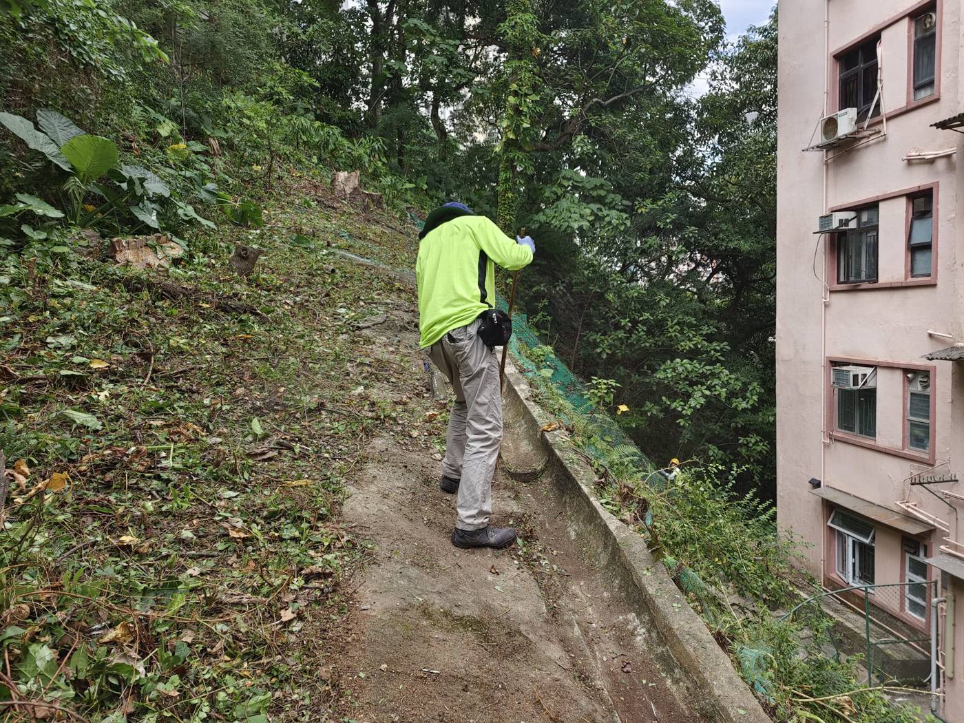 工作人員在斜坡上作業